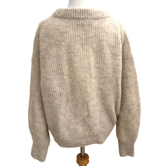 Everlane Sweater L Cocoon Alpaca Beige Long-Sleeve Pullover Crewneck Ribbed Knit - Picture 4 of 7